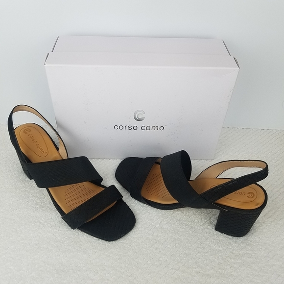 Corso Como Shoes - CORSO COMO “HALLY 2” BLACK LEATHER SLING BACK BLOCK HEEL SANDAL🆕
